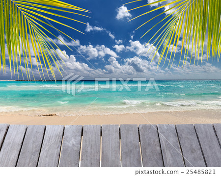Wooden pier on caribbean beach 25485821