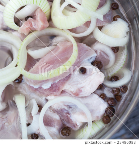 Marinating meats, pork, onion and pepper Marinating meats, pork, onion and pepper 25486088
