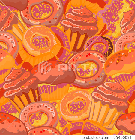 Vector seamless pattern with hand drawn pastries - Stock Illustration ...