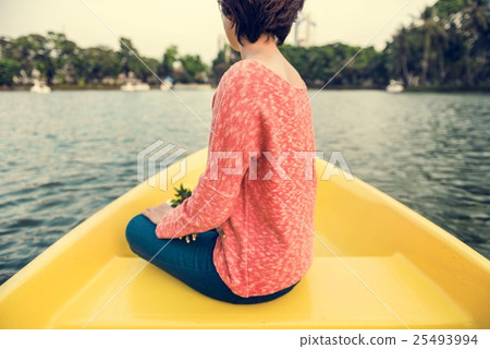 Asian Woman Ride On Boat Concept 25493994