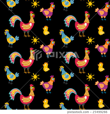 Vector fun chickens seamless pattern background  25499266