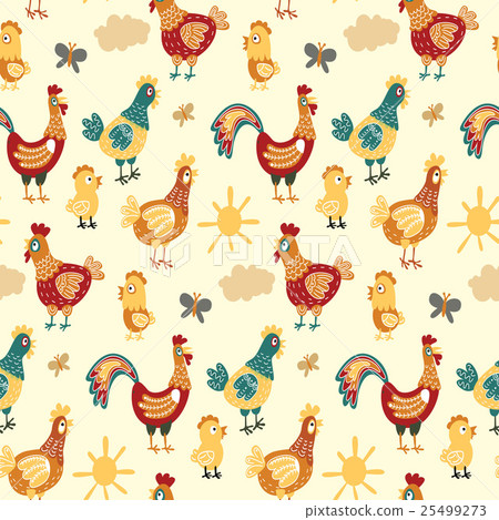 Vector fun chickens seamless pattern background - Stock Illustration ...