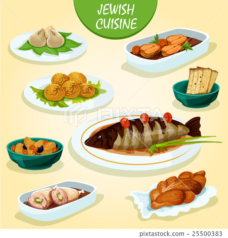 Jewish cuisine icon with festive dinner menu 25500383