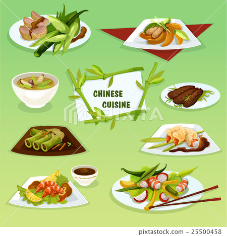 Chinese cuisine icon with seafood and meat dishes 25500458