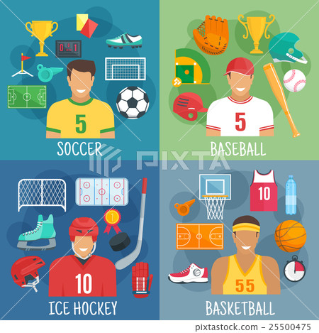 Soccer, baseball, hockey and basketball symbols Soccer, baseball, hockey and basketball symbols 25500475