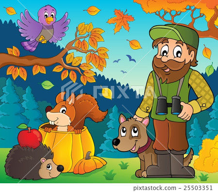 Forester and autumn animals theme 1 25503351