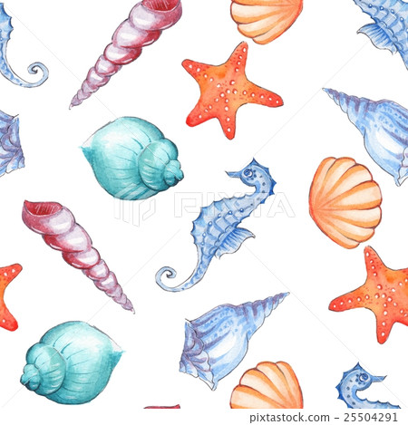 Seashells. Watercolor background 2 25504291