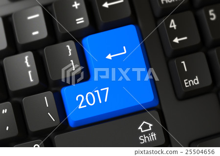 Blue 2017 Button on Keyboard. 3D. Blue 2017 Button on Keyboard. 3D. 25504656