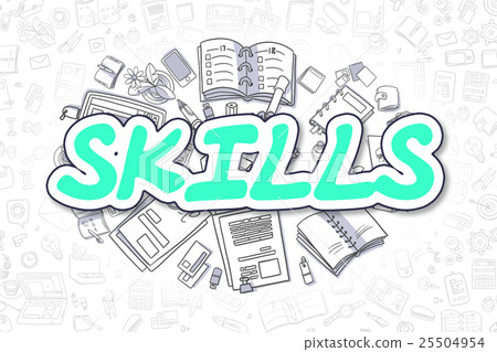 Skills - Cartoon Green Word. Business Concept. - Stock Illustration ...