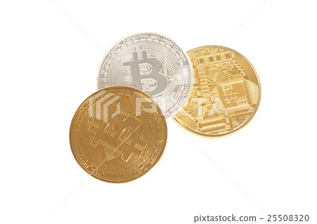 Three bitcoin coins gold, silver and bronze Three bitcoin coins gold, silver and bronze 25508320