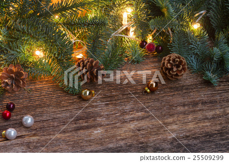 Christmas border with fir tree and lights Christmas border with fir tree and lights 25509299