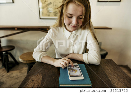 Girl Browsing Phone Connection Concept Girl Browsing Phone Connection Concept 25515723