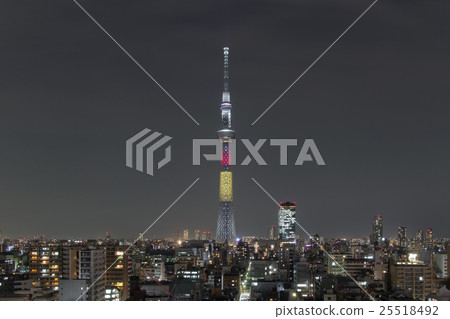 The Tokyo Sky Tree of the lighting which imaged the Belgian flag and the townscape of Sumida Ward The Tokyo Sky Tree of the lighting which imaged the Belgian flag and the townscape of Sumida Ward 25518492