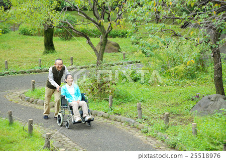 Stock Photo: senior, husband and wife, wheel-chair