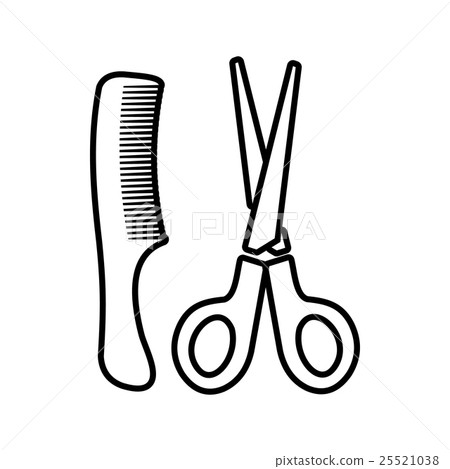 Scissors and comb icon, outline style 25521038