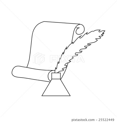 Quill pen with inkwell and paper scroll icon Quill pen with inkwell and paper scroll icon 25522449