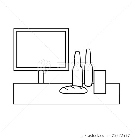 Cash desk in supermarket with groceries icon 25522537