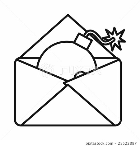 Envelope with bomb icon, outline style 25522887