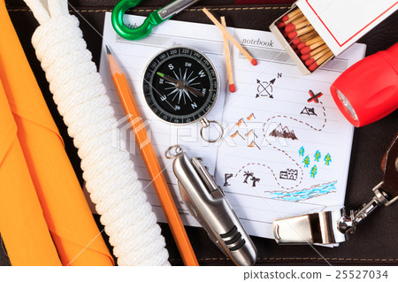 A set of various camping equipment. 25527034