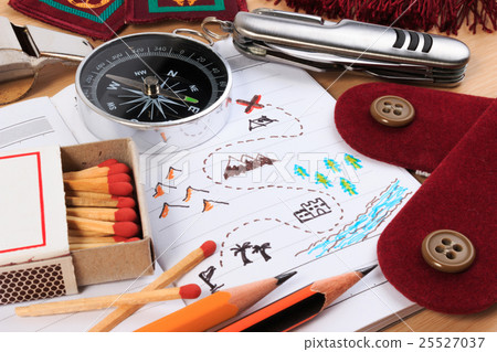 A set of various camping equipment. 25527037