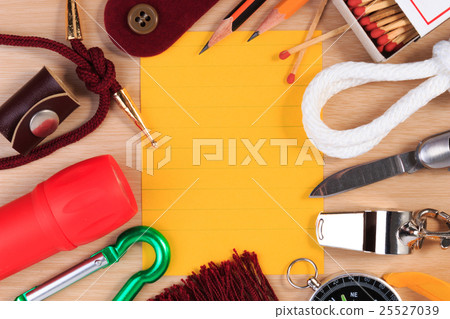 A set of various camping equipment. 25527039