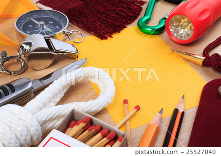 A set of various camping equipment. 25527040