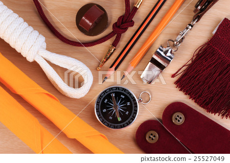 Boy scout with camping tourist object set. 25527049