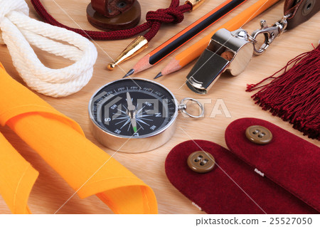 Boy scout with camping tourist object set. 25527050