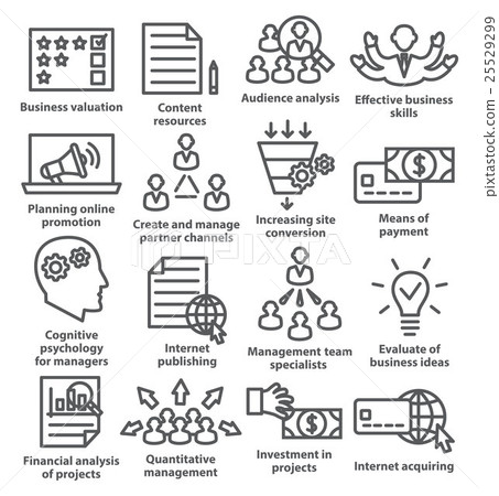 Business management icons in line style. Pack 09. 25529299
