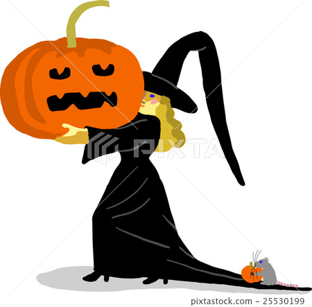 Halloween witch, carrying pumpkin and small mouse Halloween witch, carrying pumpkin and small mouse 25530199