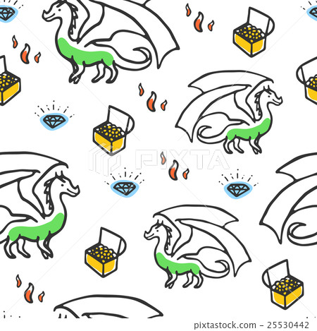 Dragon with treasures and fire Dragon with treasures and fire 25530442