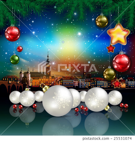 Christmas greeting with panorama of city Christmas greeting with panorama of city 25531074