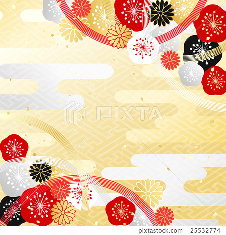 Ume chrysanthemum water handle Japanese background - Stock Illustration ...