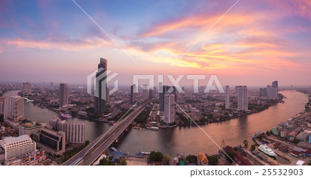Bangkok city river curved aerial view  25532903