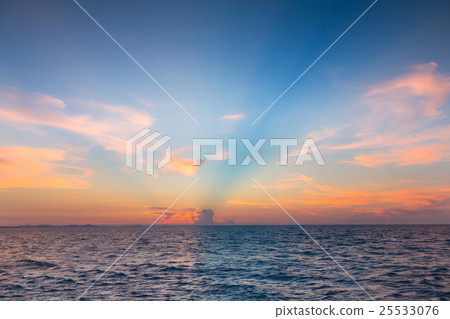 Beautiful sky after sunset over seacoast skyline 25533076