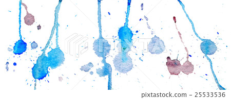 Blue watercolor splashes and blots on white Blue watercolor splashes and blots on white 25533536