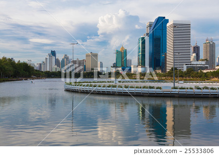 Office building with reflection in public park 25533806