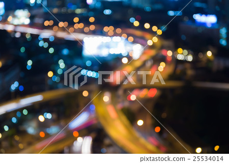 Blurred bokeh lights city road night view 25534014