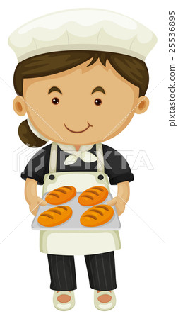 Female baker holding tray of bread 25536895