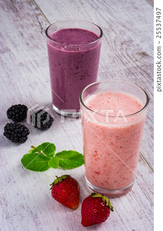 smoothie of strawberries and blackberry on a table smoothie of strawberries and blackberry on a table 25537497