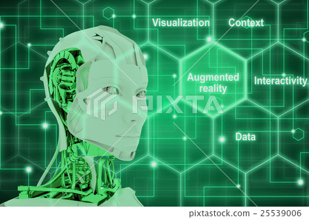 Augmented reality concept with a female robot head 25539006