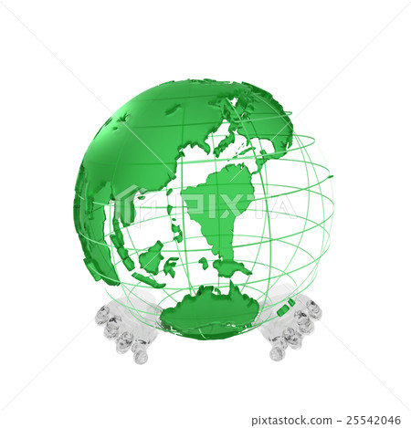 雙手玻璃風輕輕地支撐著綠色的地球，帶來透明感。這是一種從全球視角俯視和支持世界的印象 25542046
