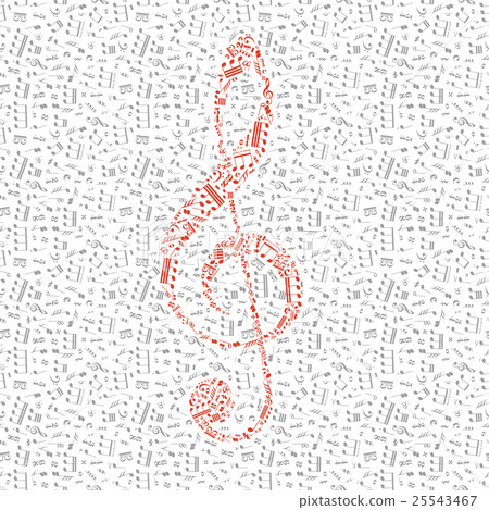 Red treble clef sign made up from music notes Red treble clef sign made up from music notes 25543467