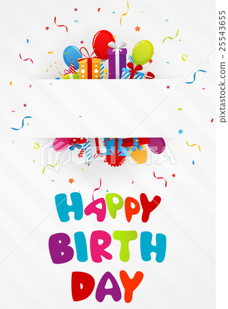 Birthday greeting card with gift box and confetti 25543655