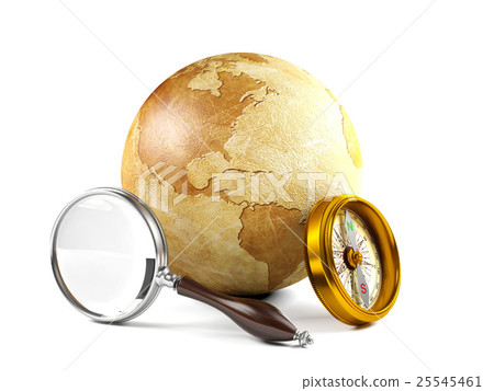 Globe with magnifying glass and compass - Stock Illustration [25545461 ...