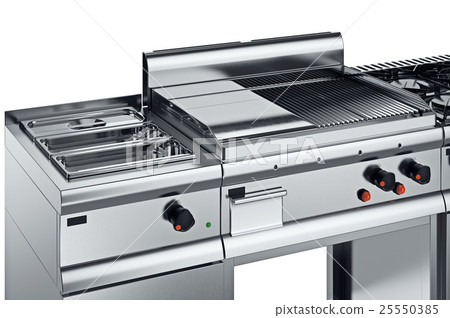 Kitchen equipment chrome, close view 25550385
