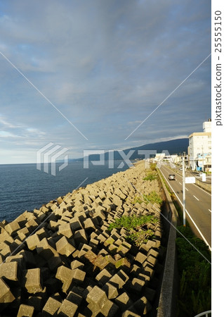 Japan coast protected by wave-blocking. Itoigawa-shi, Niigata-ken Japan coast protected by wave-blocking. Itoigawa-shi, Niigata-ken 25555150
