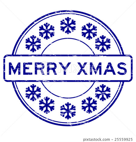 Grunge blue Merry xmas with snowflake rubber stamp Grunge blue Merry xmas with snowflake rubber stamp 25559925