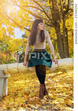 Brunette girl in autumn park Brunette girl in autumn park 25560282
