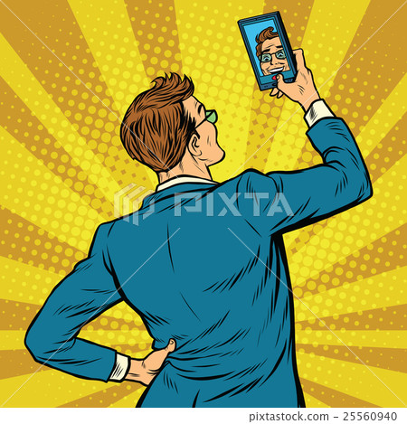 Retro man selfie on smartphone 25560940